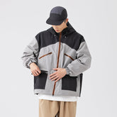 Unisex Jacket Retro Style Colorblock Hood Jacket Coat Loose Shell Jacket